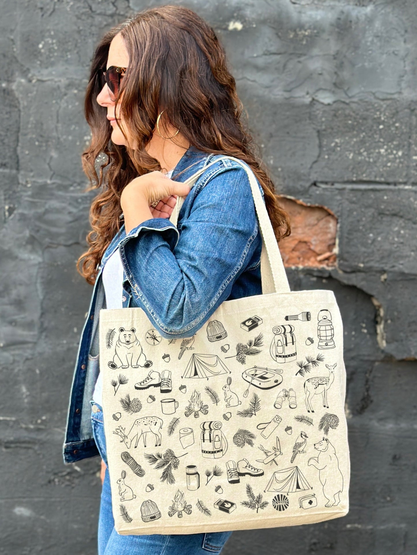 Camping Large Cotton Canvas Tote Bag