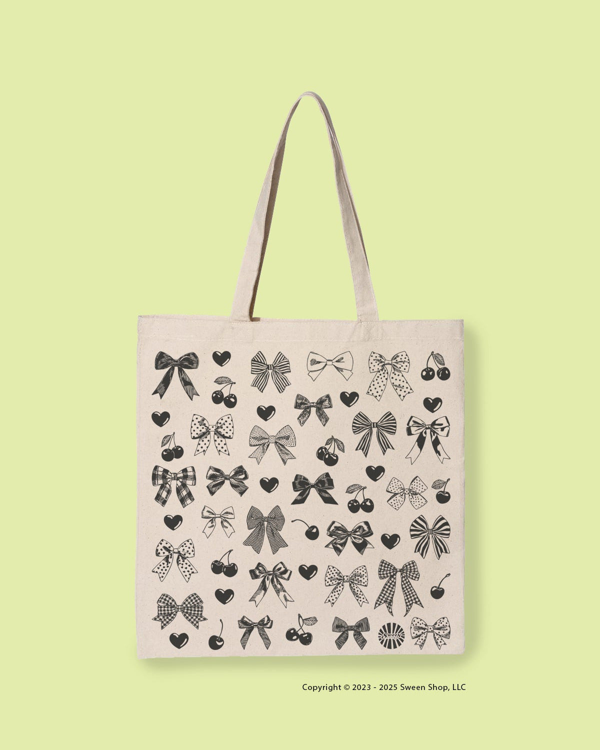 Coquette Bows Cherries Hearts Cotton Canvas Tote Bag