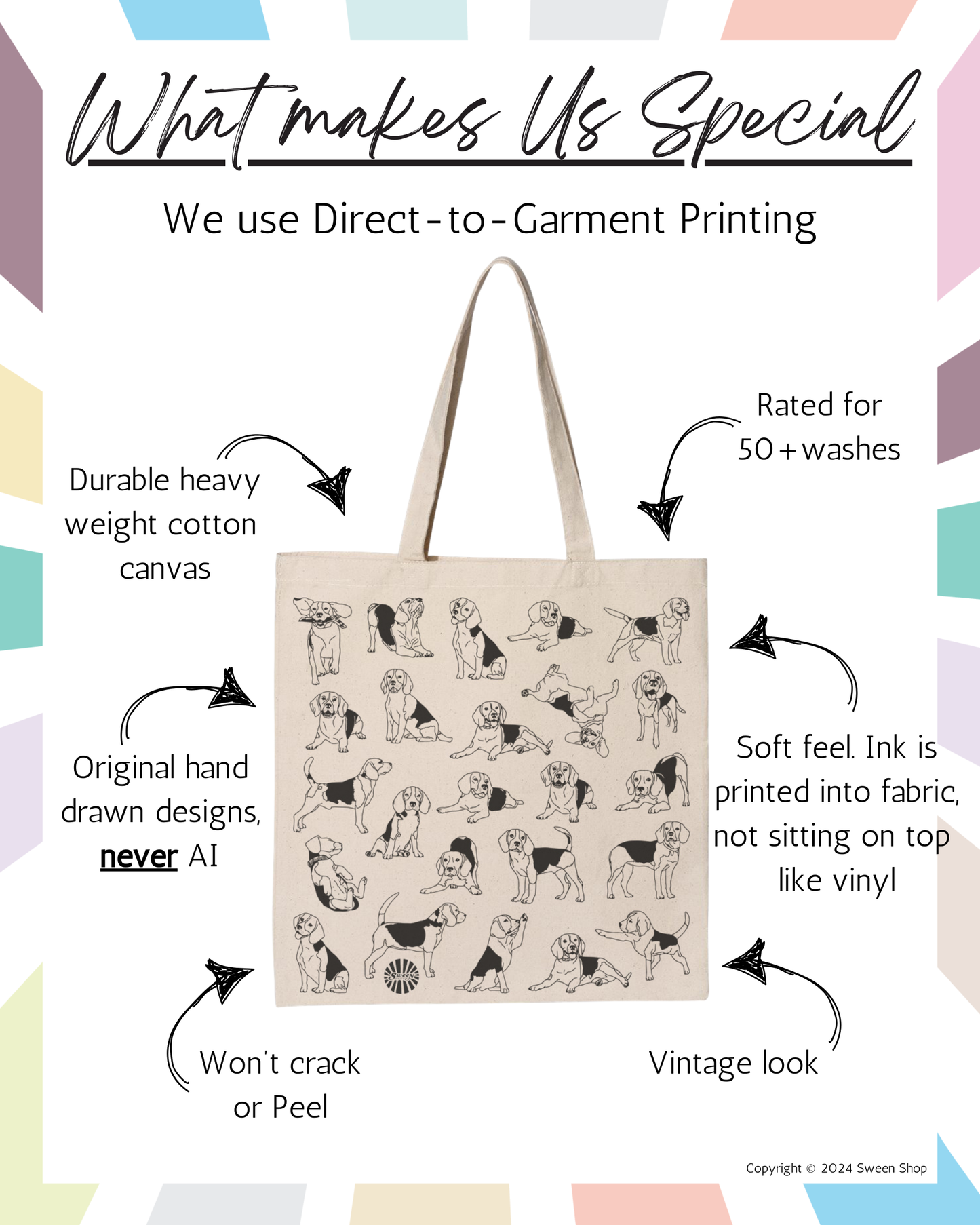 Beagle Tote Bag - 100% Cotton Canvas Reusable Shopping Bag