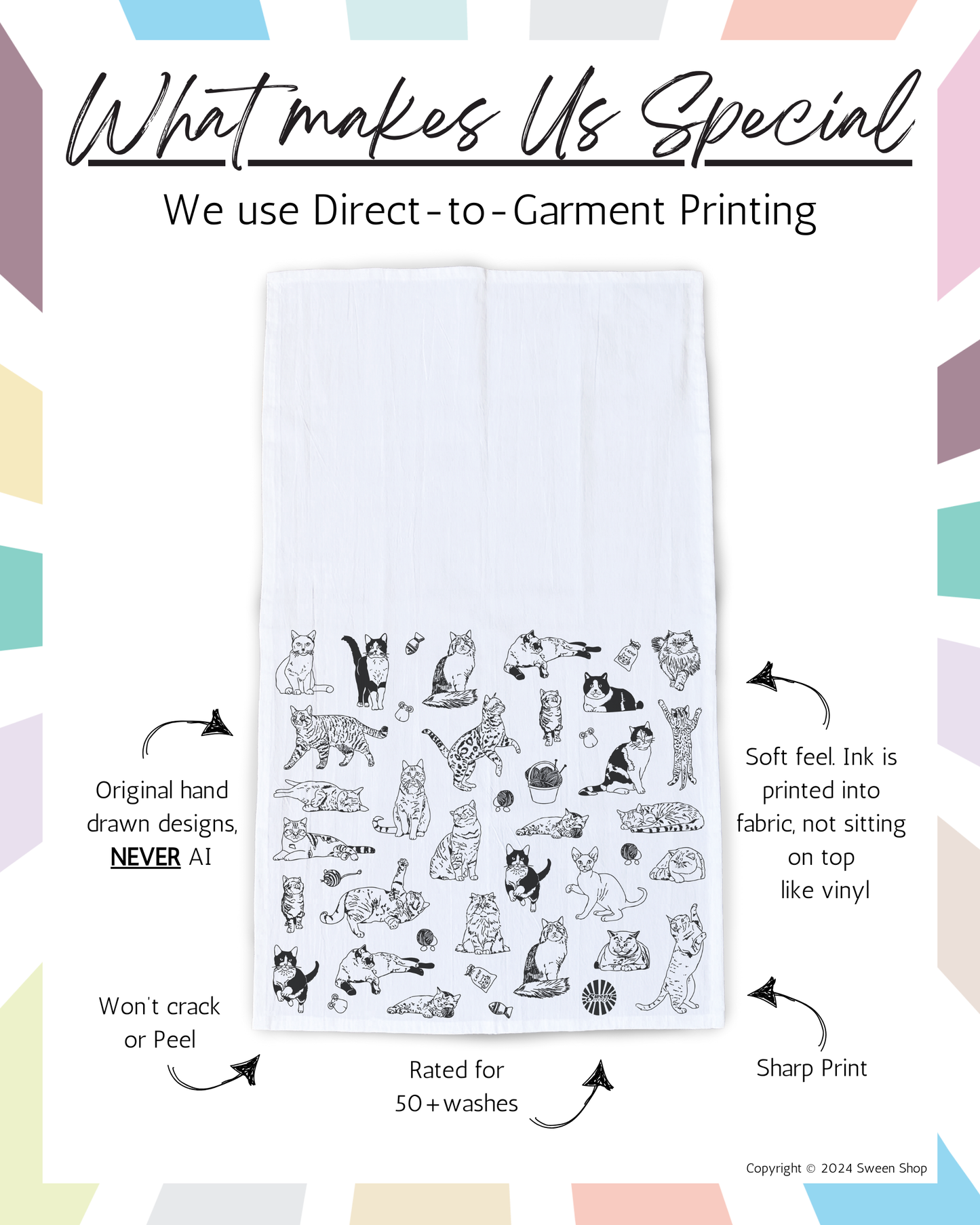Cat Tea Towel - 100% Premium Cotton Kitchen Dish Cloth