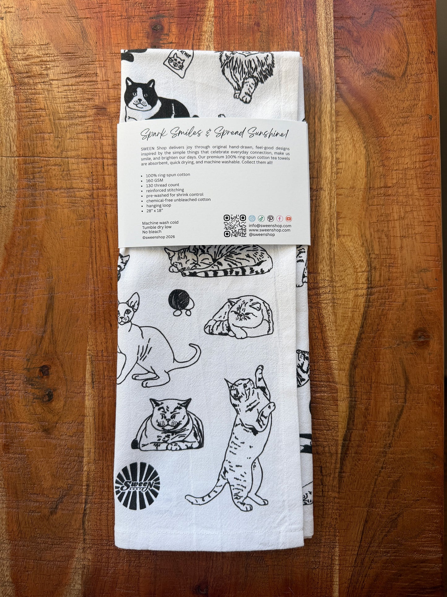 Cat Tea Towel - 100% Premium Cotton Kitchen Dish Cloth