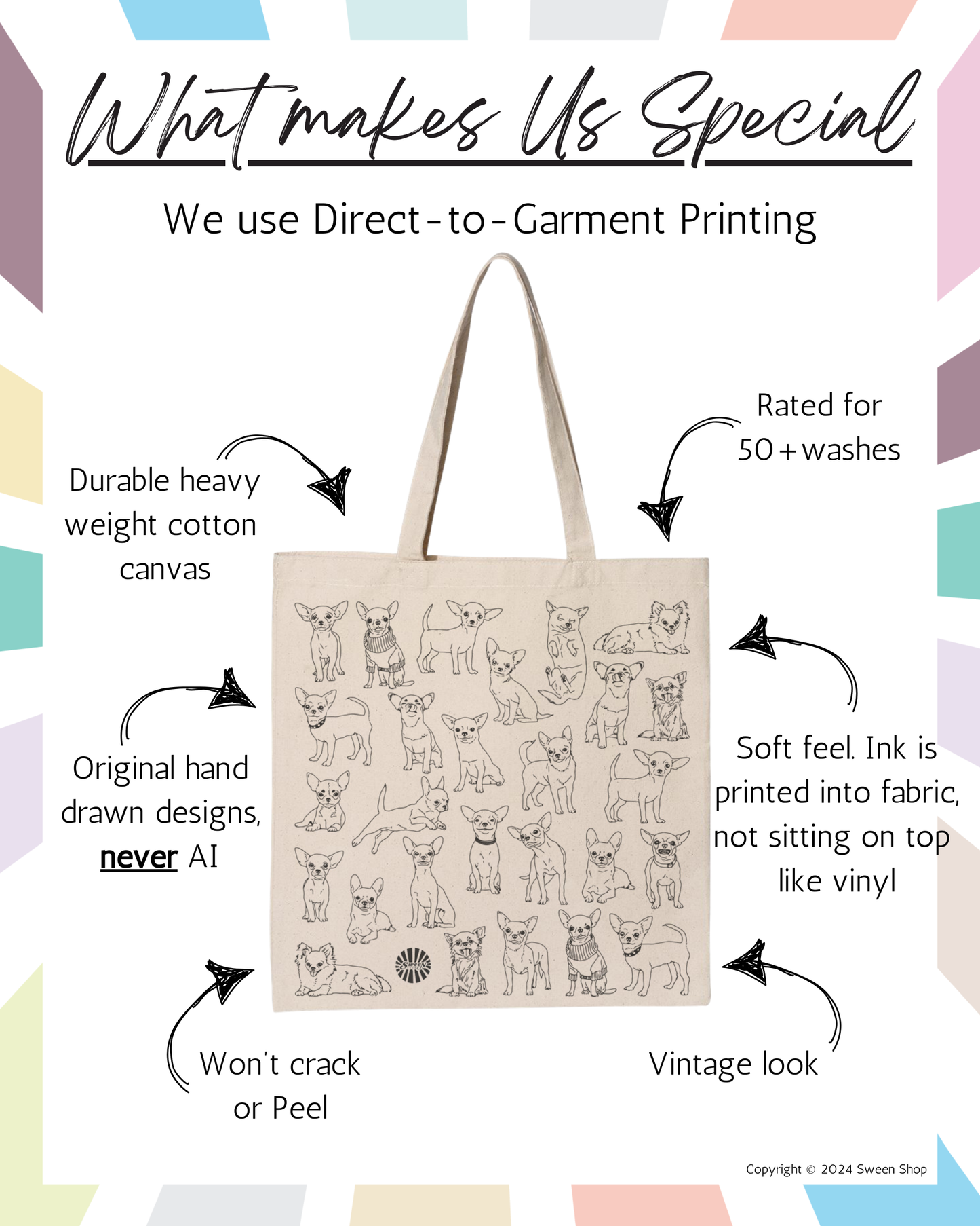 Chihuahua Tote Bag - 100% Cotton Canvas Reusable Shopping Bag