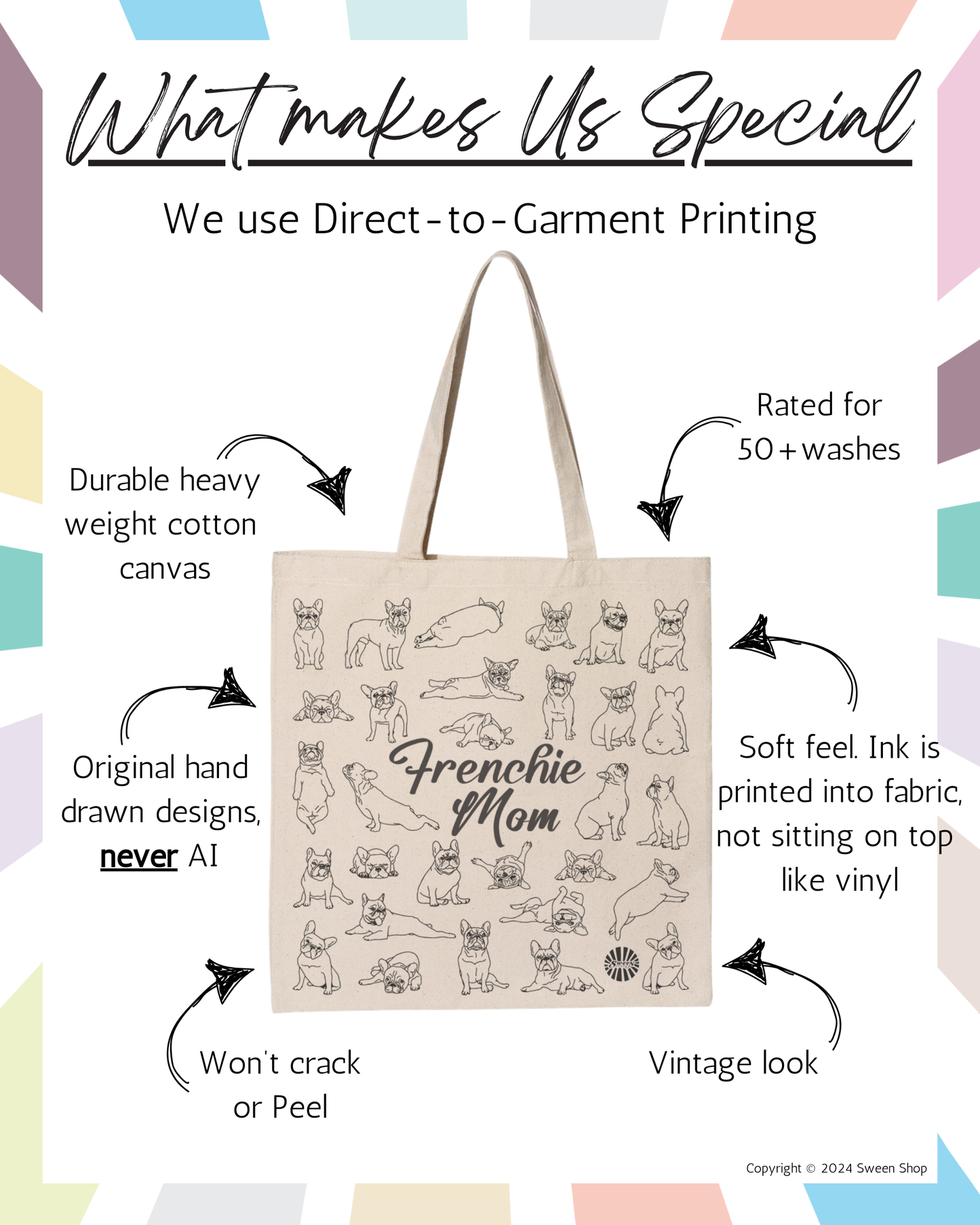 Frenchie Mom Tote Bag - 100% Cotton Canvas Reusable Shopping Bag