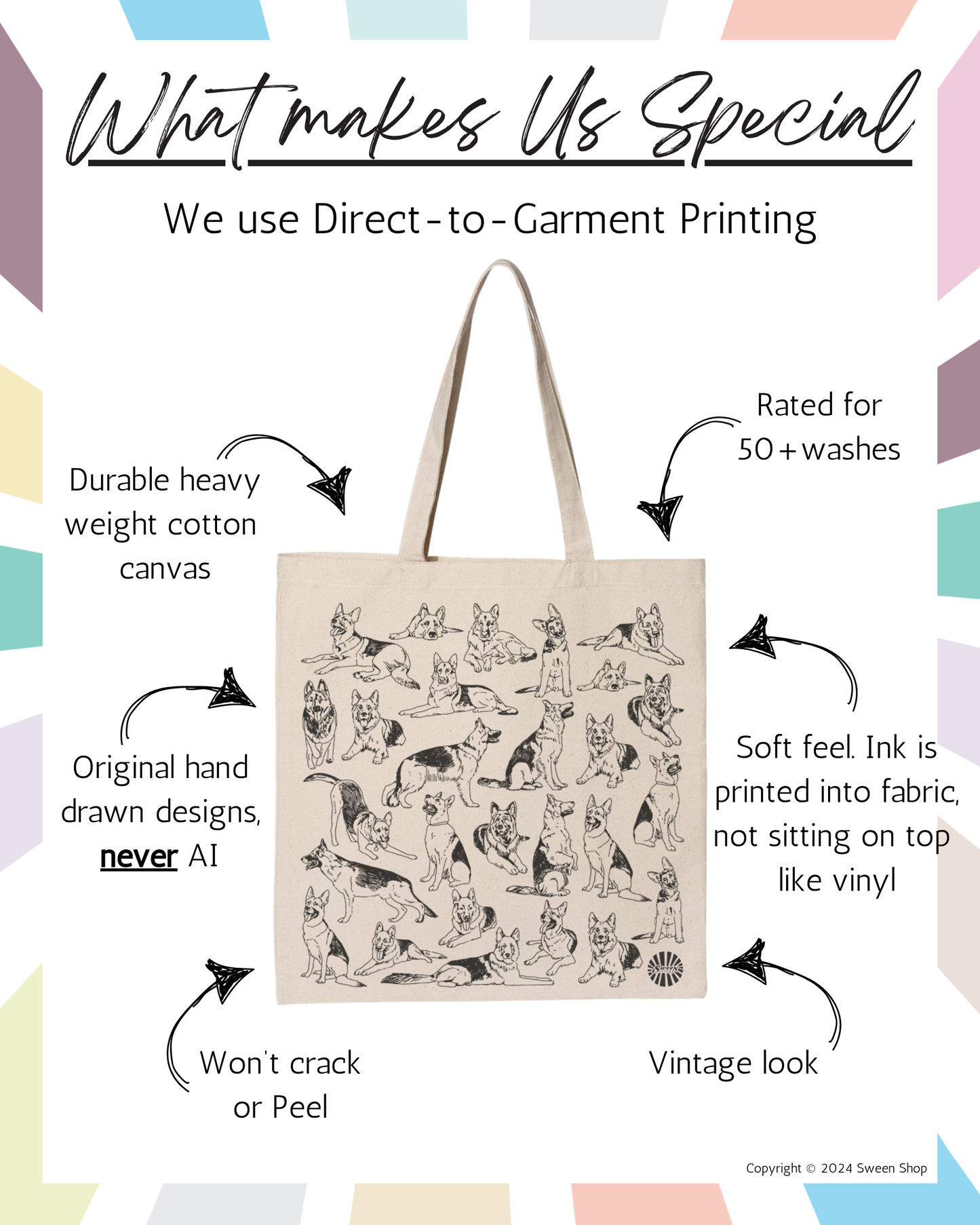 German Shepherd Tote Bag - 100% Cotton Canvas Reusable Shopping Bag