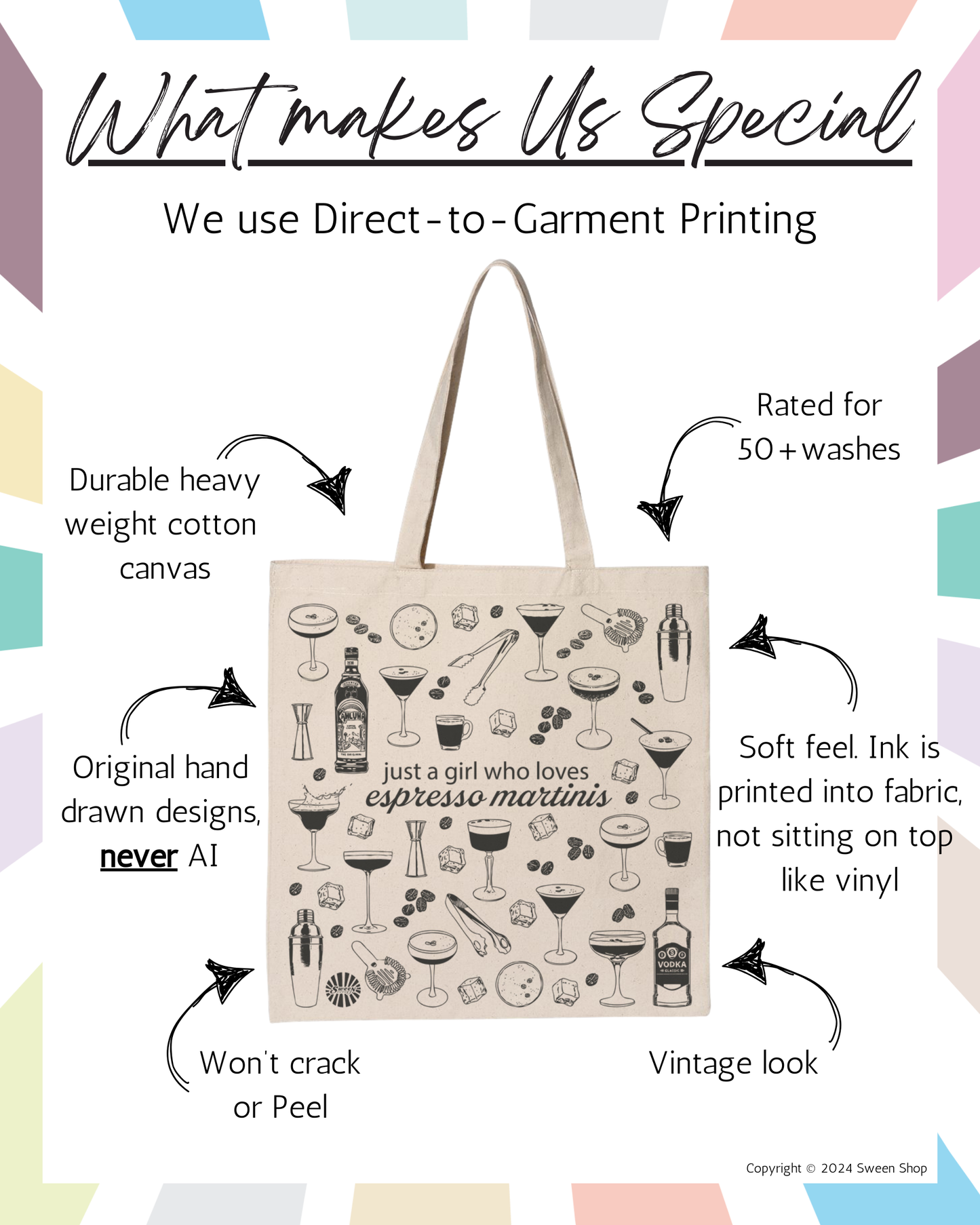Espresso Martini Lover Tote Bag - 100% Cotton Canvas Reusable Shopping Bag