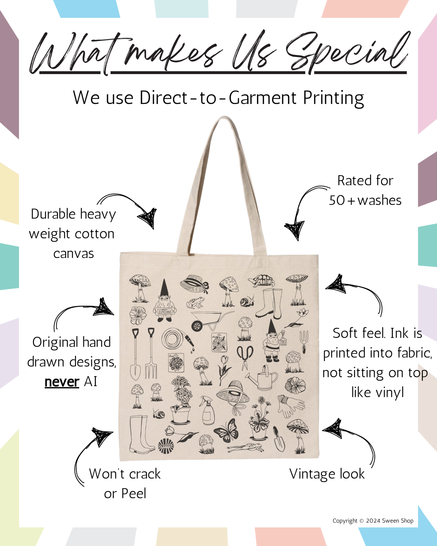 Gardening Tote Bag - 100% Cotton Canvas Reusable Shopping Bag