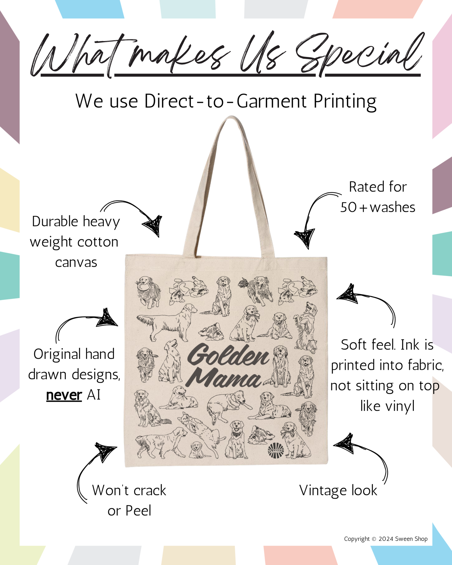 Golden Mama Tote Bag - 100% Cotton Canvas Reusable Shopping Bag
