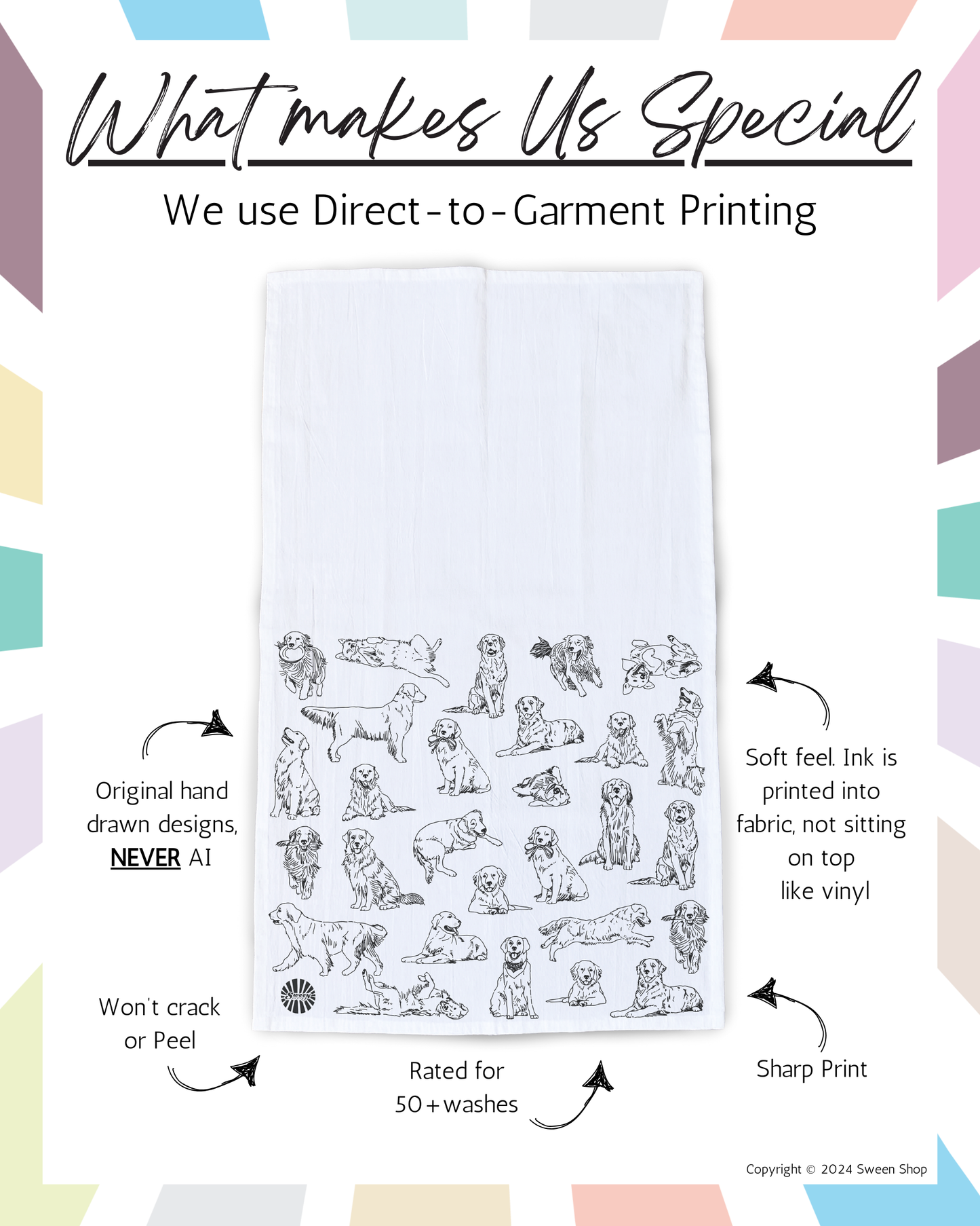 Golden Retriever Tea Towel - 100% Premium Cotton Kitchen Dish Cloth