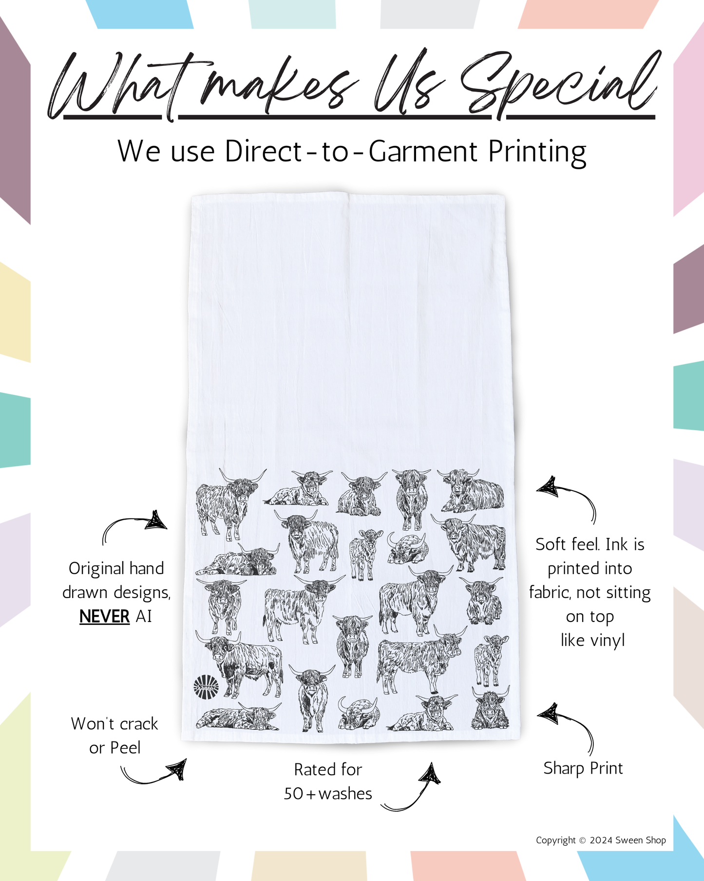 Highland Cow Tea Towel - 100% Premium Cotton Kitchen Dish Cloth