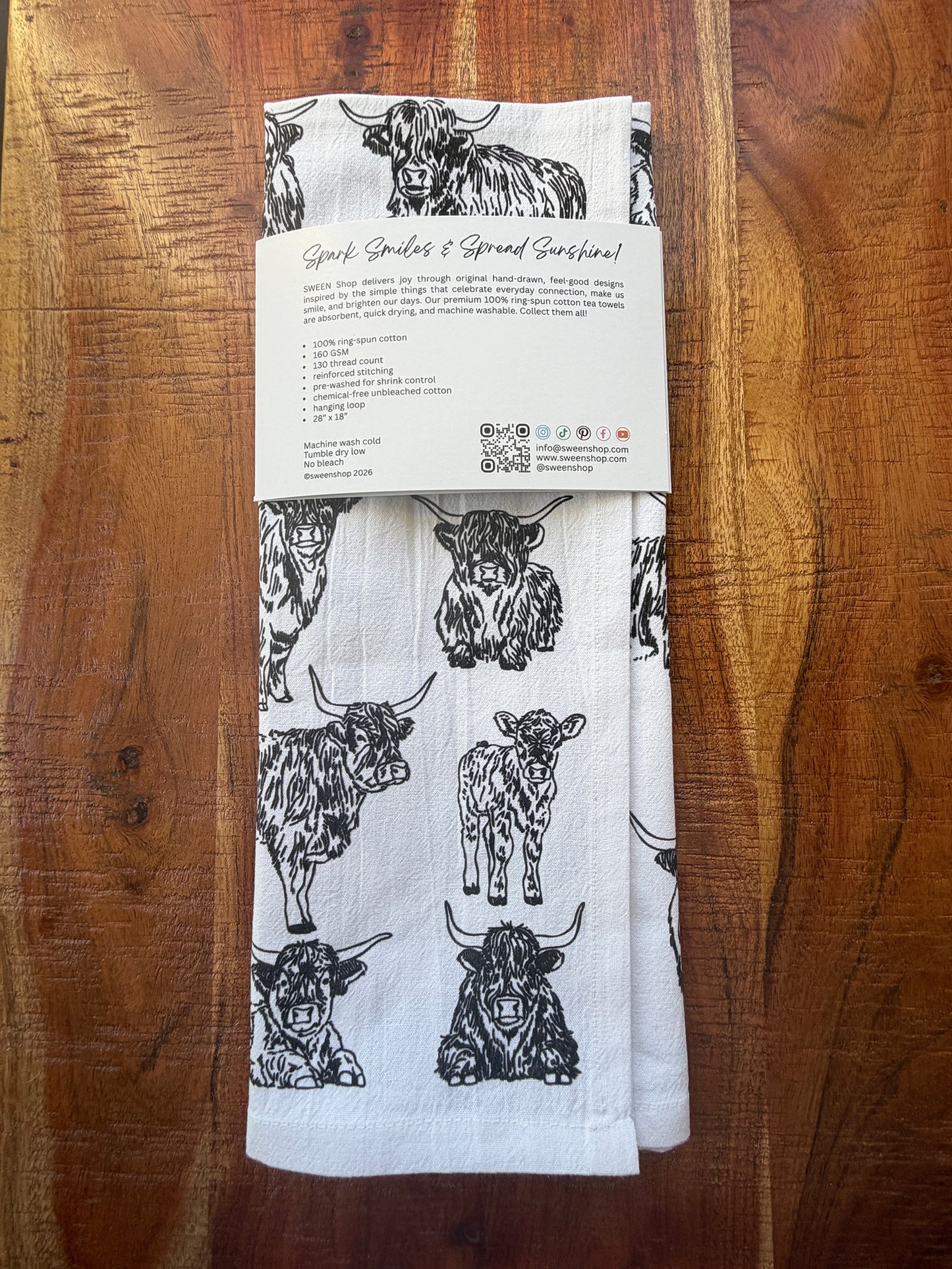 Highland Cow Tea Towel - 100% Premium Cotton Kitchen Dish Cloth