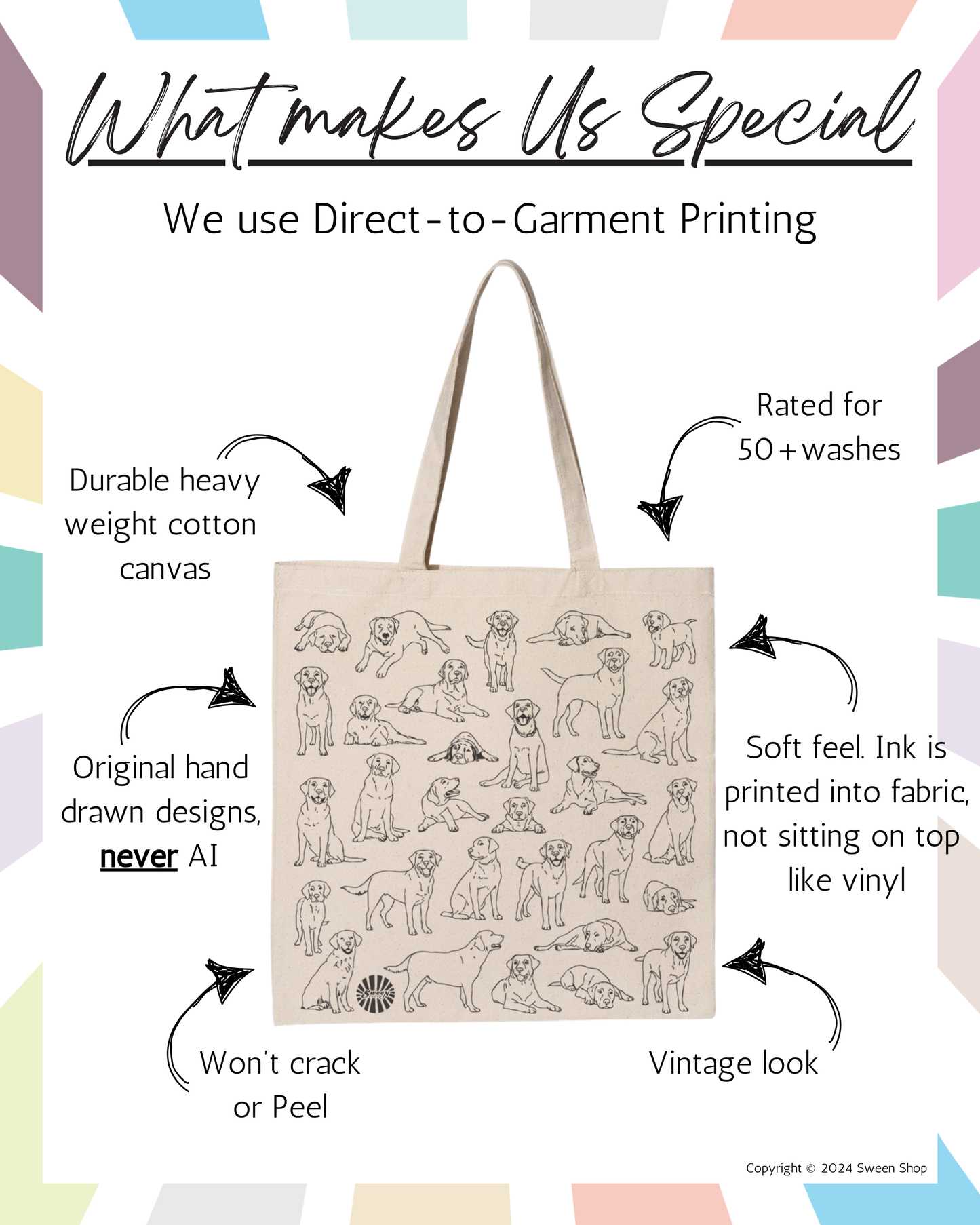 Labrador Tote Bag - 100% Cotton Canvas Reusable Shopping Bag