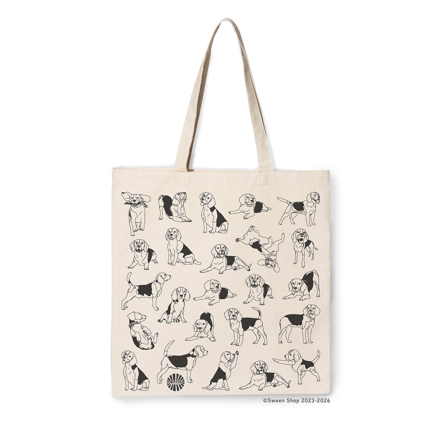 natural cotton canvas Tote bag with beagle pet dog illustrations on a white background