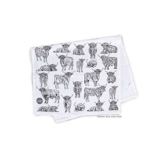 Highland Cow Tea Towel - 100% Premium Cotton Kitchen Dish Cloth