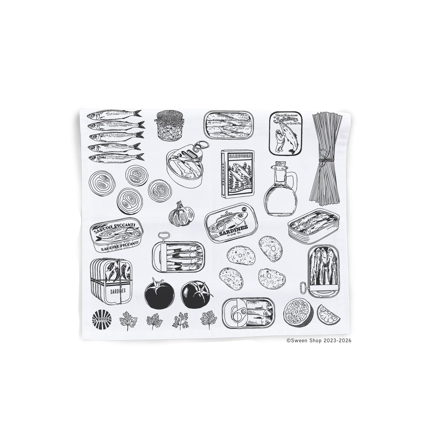 Sardines Tea Towel - 100% Premium Cotton Kitchen Dish Cloth