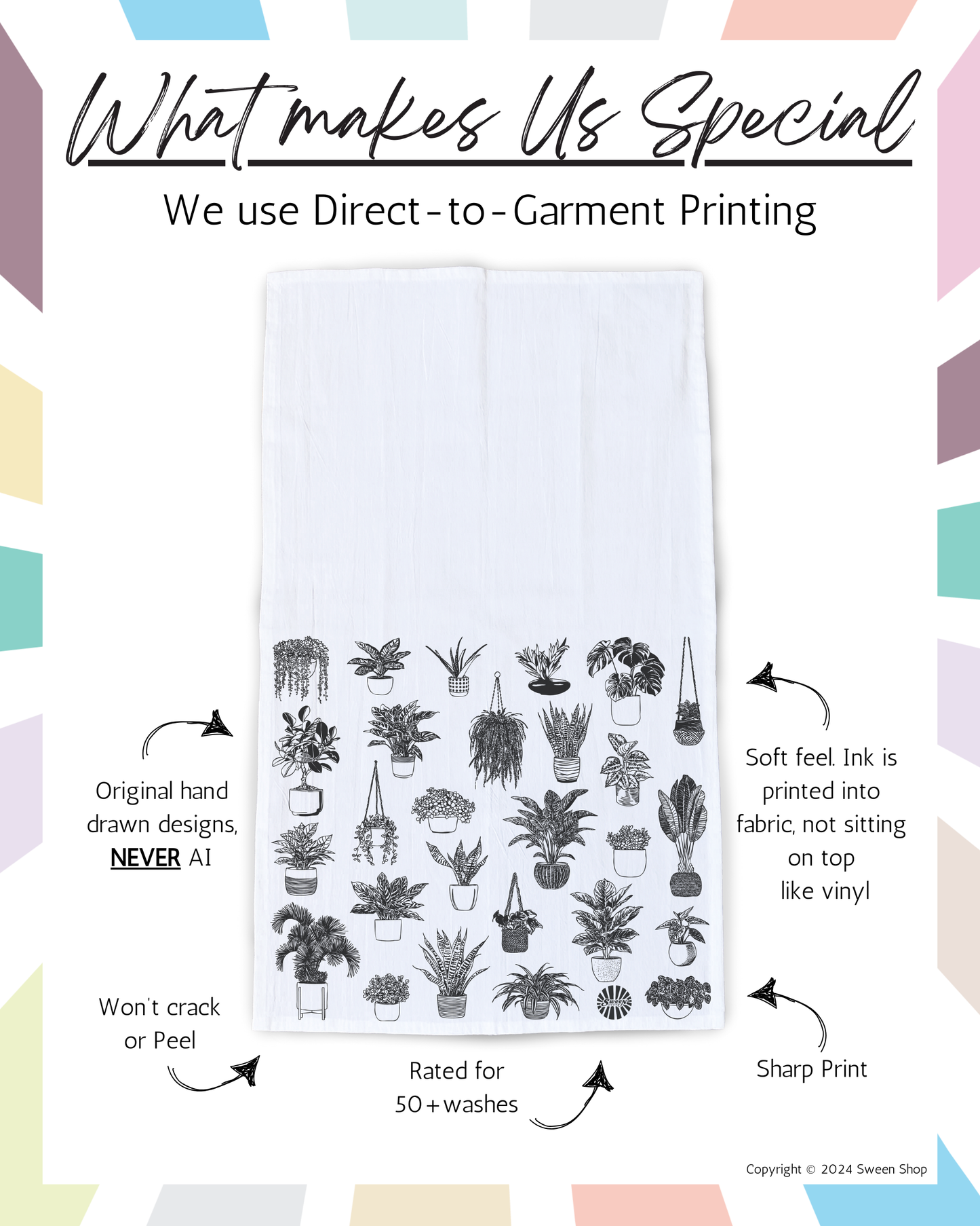 House Plants Tea Towel - 100% Premium Cotton Kitchen Dish Cloth