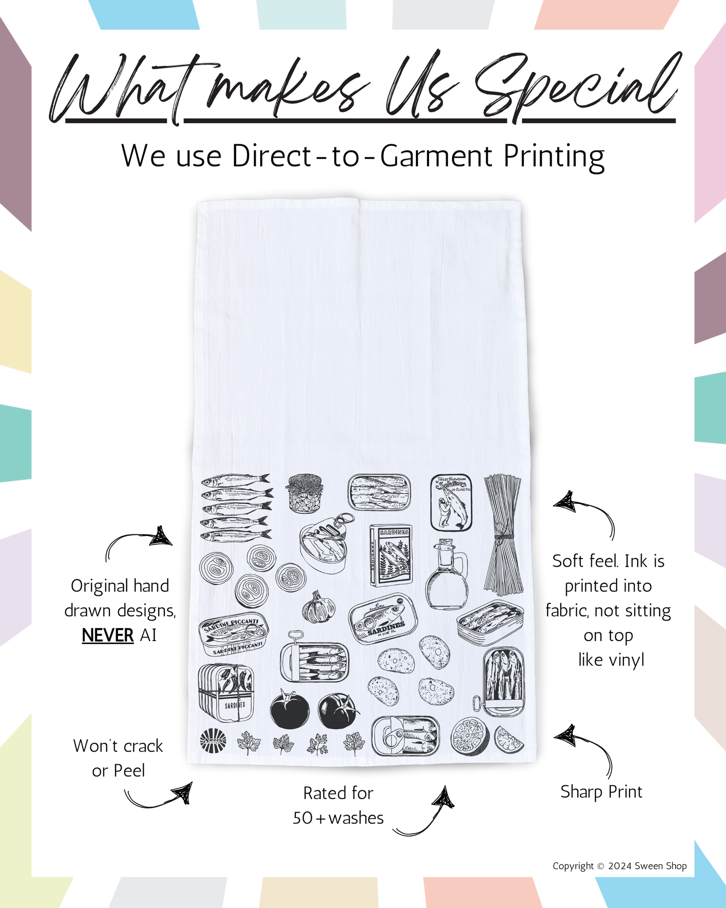 Sardines Tea Towel - 100% Premium Cotton Kitchen Dish Cloth