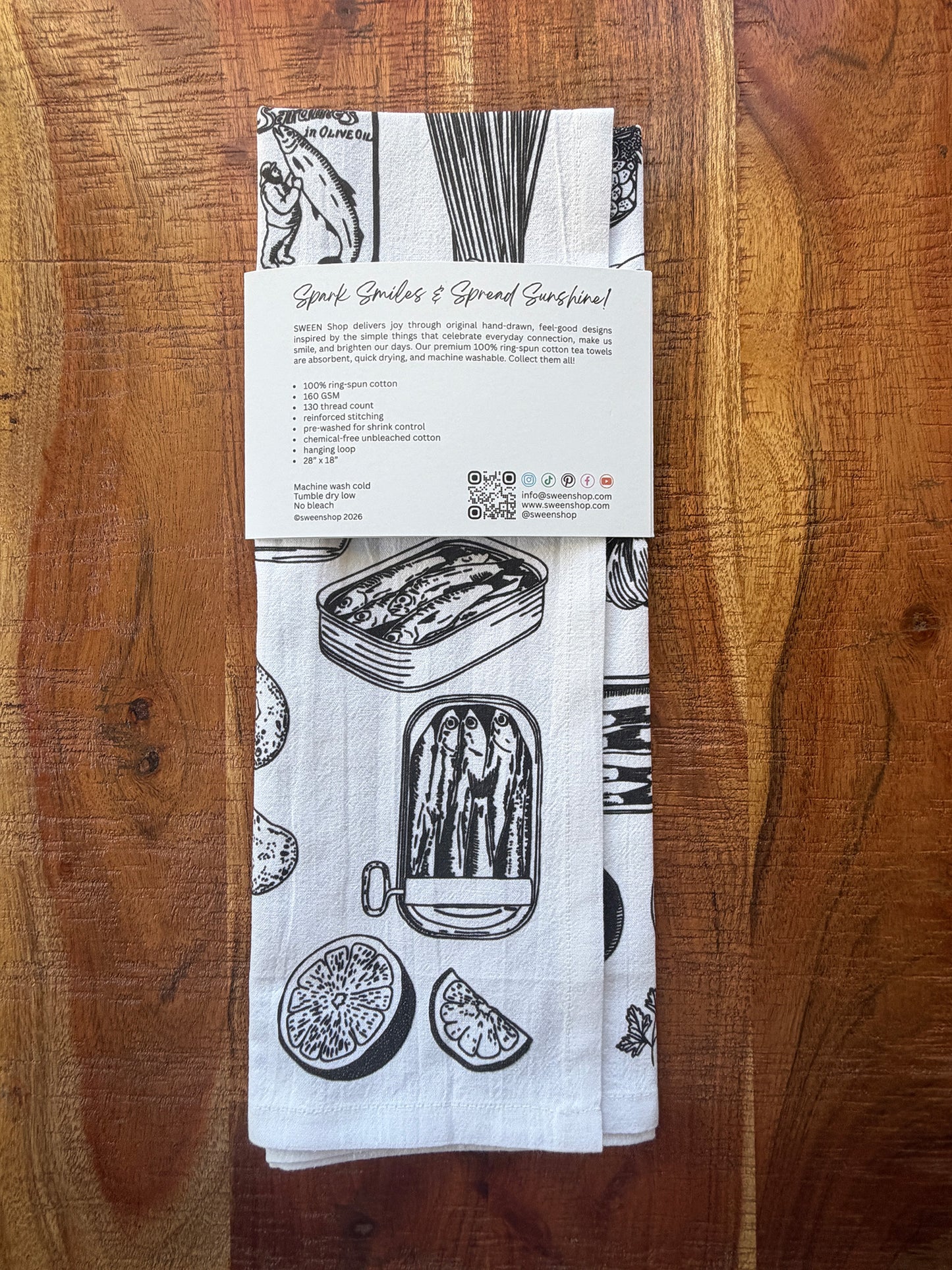 Sardines Tea Towel - 100% Premium Cotton Kitchen Dish Cloth